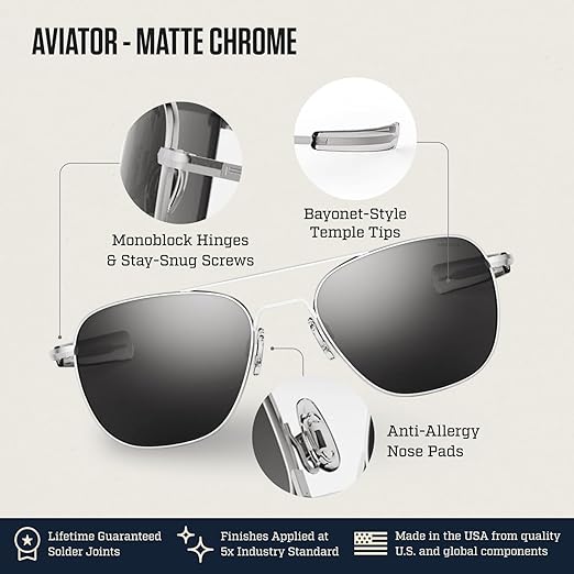 Randolph Eyewear Aviator Sunglasses for Men & Women – Non-Polarized & Polarized Lenses, Matte Chrome UV Protection Sunglasses