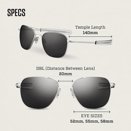 Randolph Eyewear Aviator Sunglasses for Men & Women – Non-Polarized & Polarized Lenses, Matte Chrome UV Protection Sunglasses