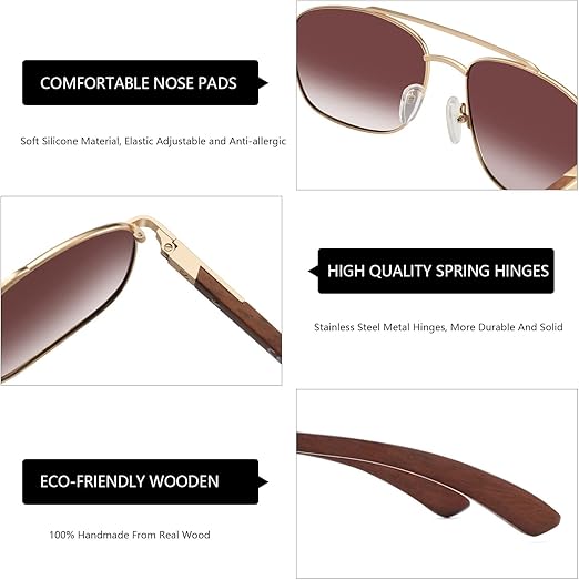 ZENOTTIC Aviator Wood Polarized Sunglasses for Men 100% UV Protection Fishing Driving Golf