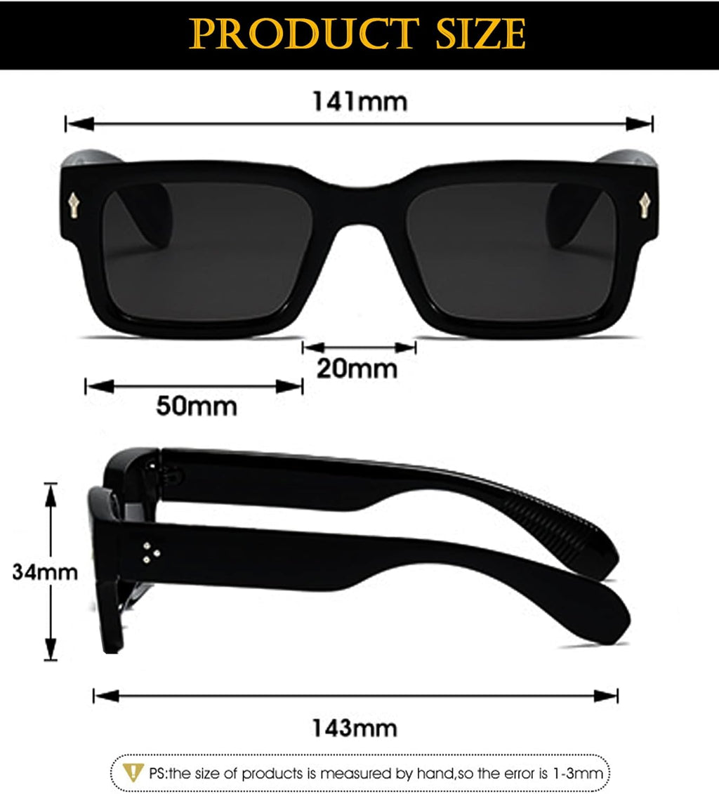 EYLRIM Square Frame Sunglasses for Women Men Trendy Chunky Rectangle Sun Glasses Black Shades UV400 Protection