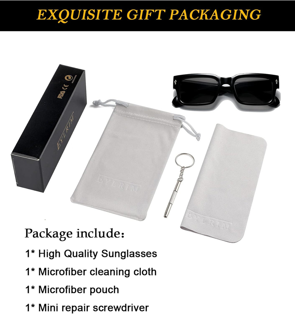 EYLRIM Square Frame Sunglasses for Women Men Trendy Chunky Rectangle Sun Glasses Black Shades UV400 Protection