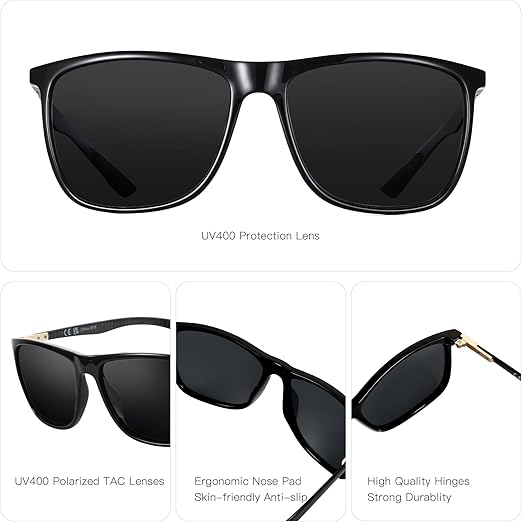 ZENOTTIC Square Polarized Sunglasses for Men Ultralight Carbon Fiber Sun Glasses Driving Fishing Golf Sports UV400 Protection