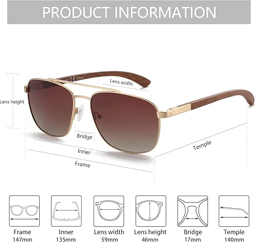 ZENOTTIC Aviator Wood Polarized Sunglasses for Men 100% UV Protection Fishing Driving Golf