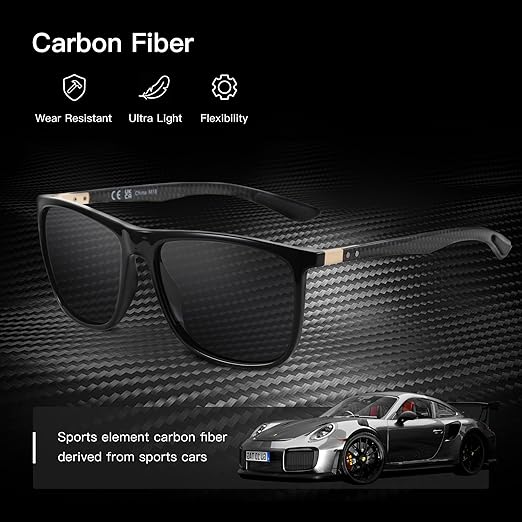 ZENOTTIC Square Polarized Sunglasses for Men Ultralight Carbon Fiber Sun Glasses Driving Fishing Golf Sports UV400 Protection